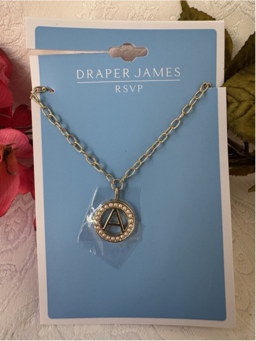 Draper James CZ Goldtone Necklace initial A Pendant Preppy Old Money Style NEW